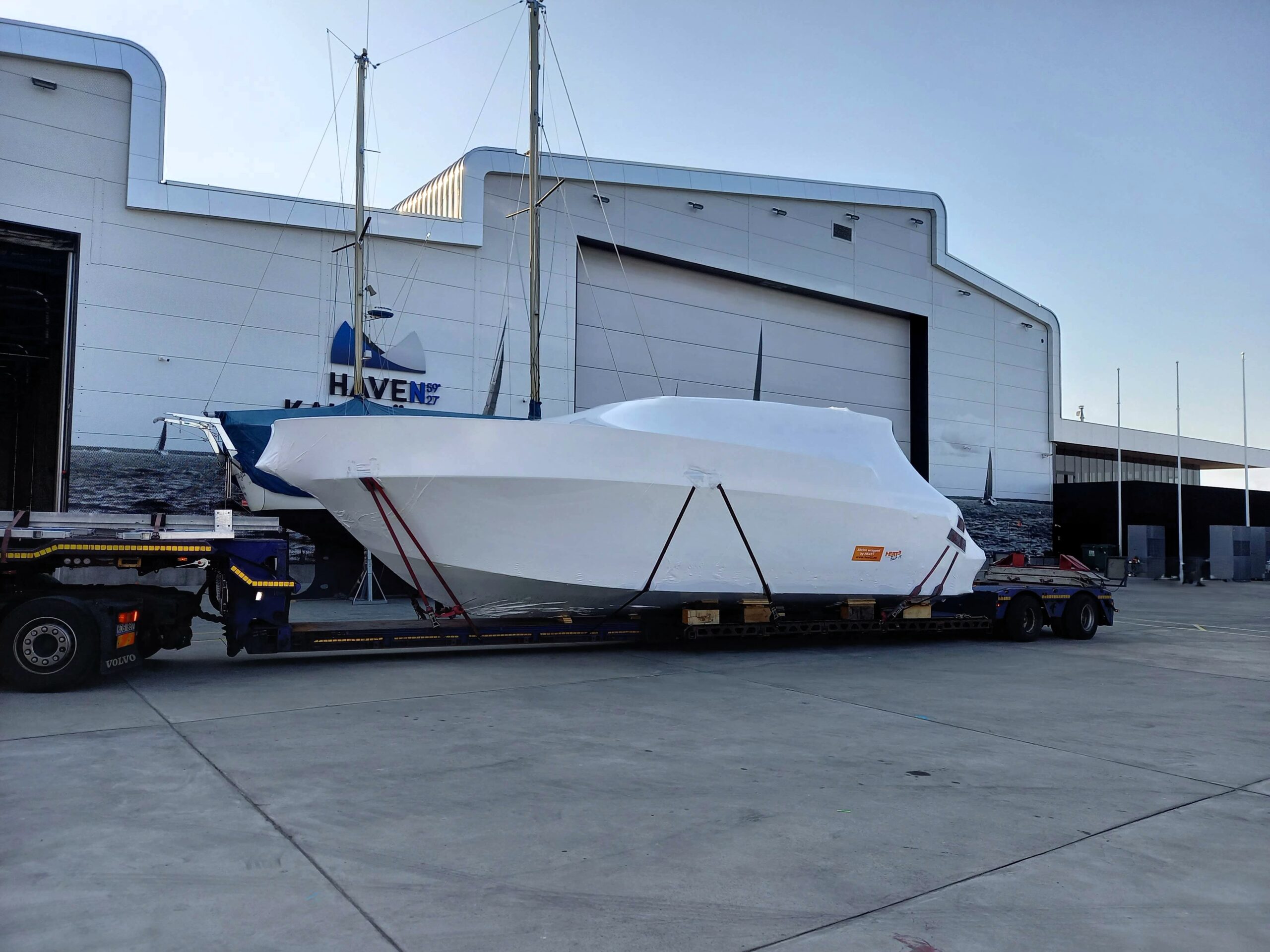 a boat packed with shrink wrap