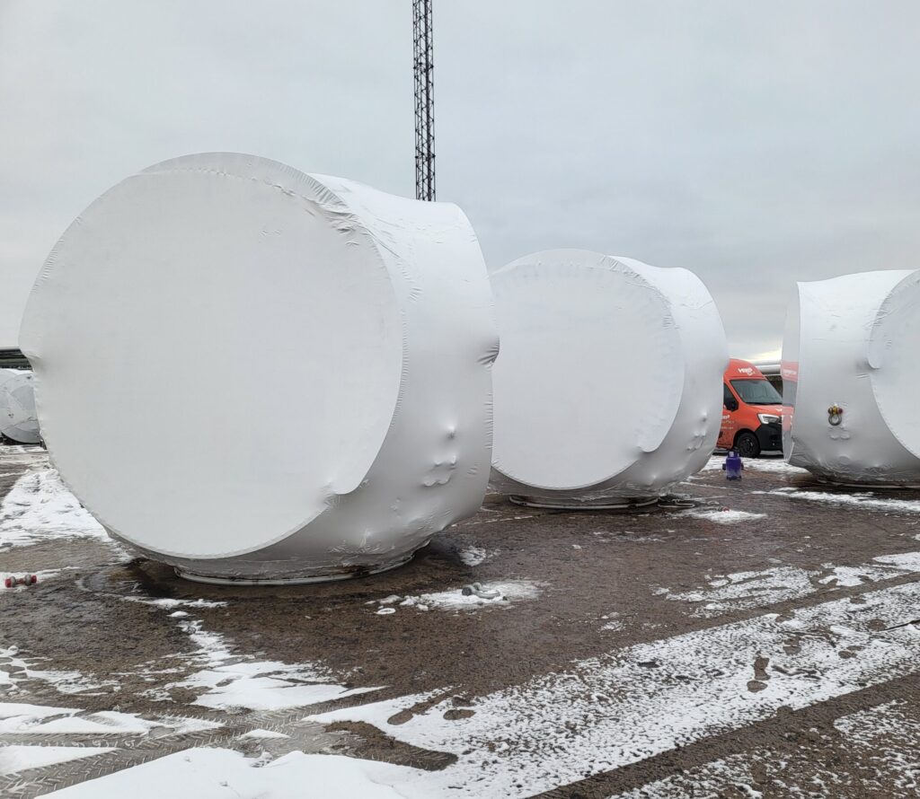 Shrink wrapped industrial elements ready for transportation